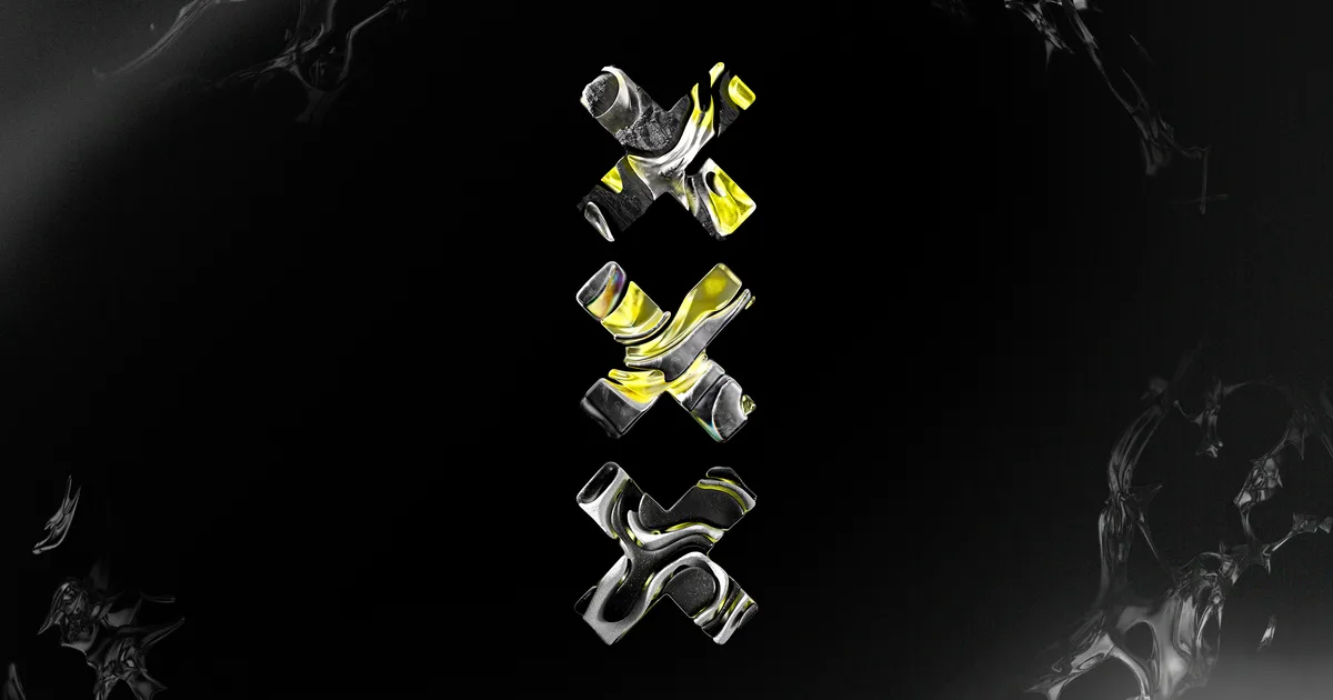 Key visual oficial do ADE 2026 com três X pretos e amarelos da identidade dos 30 anos do Amsterdam Dance Event