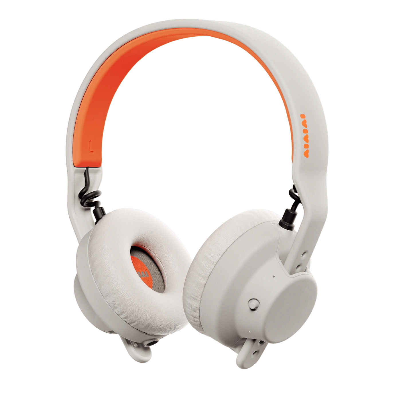 AIAIAI TMA-2 DJ Wireless na versão branca, visto de frente com o arco laranja por dentro