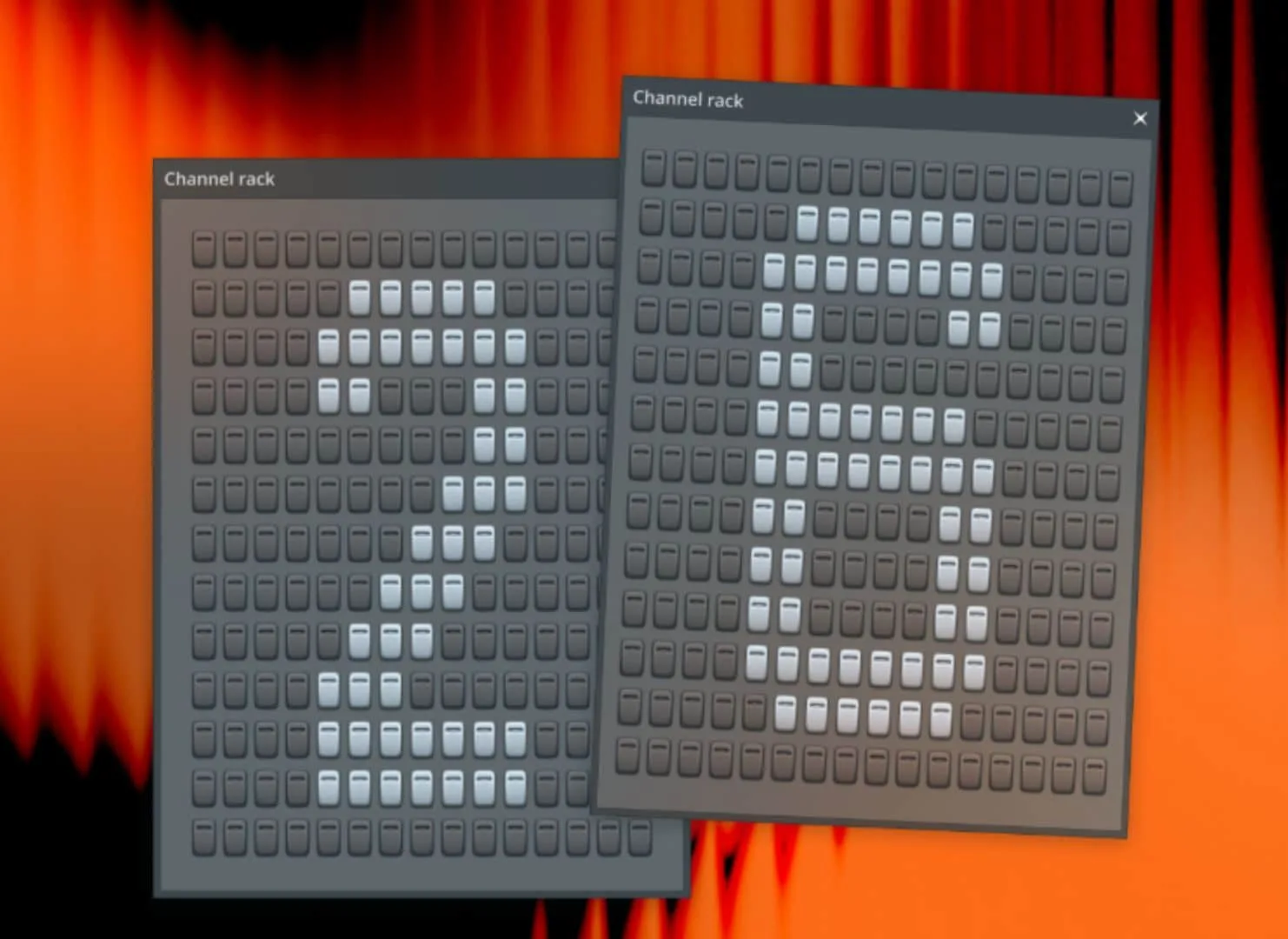 Arte de divulgação do FL Studio 2026, com dois painéis do Channel Rack sobre fundo laranja